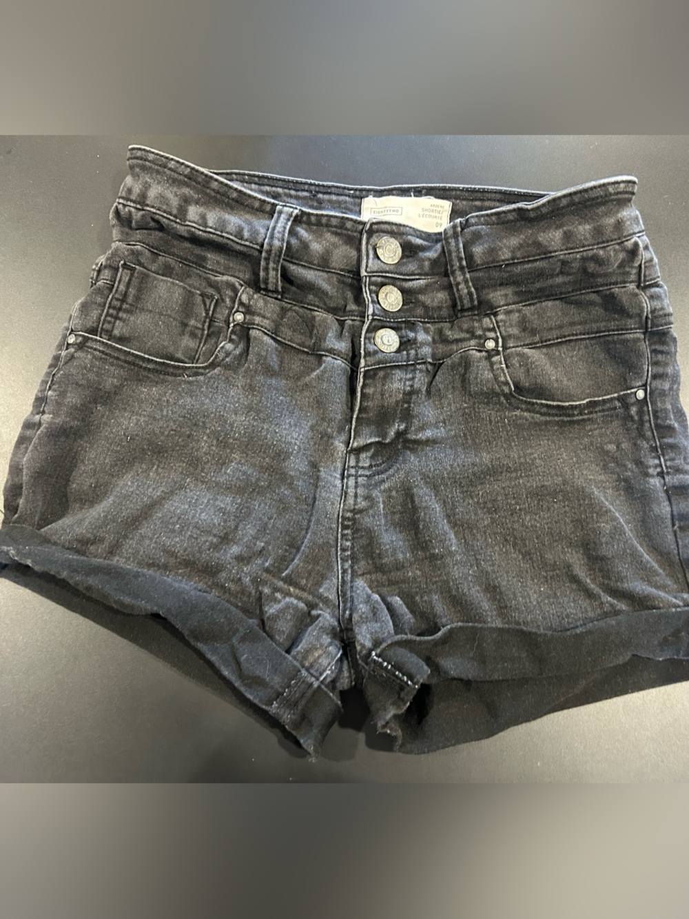Women’s Black Denim Shorts - High Waist Zipper and Button Fly